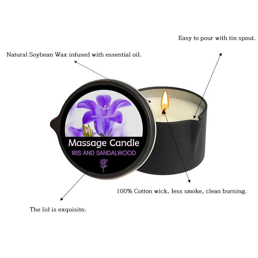 Massage Candle -Essential Oil- Six different scents , 1oz/2oz Melts into Warm Massage Oil - Sensual Massage Candle, Pour Spout