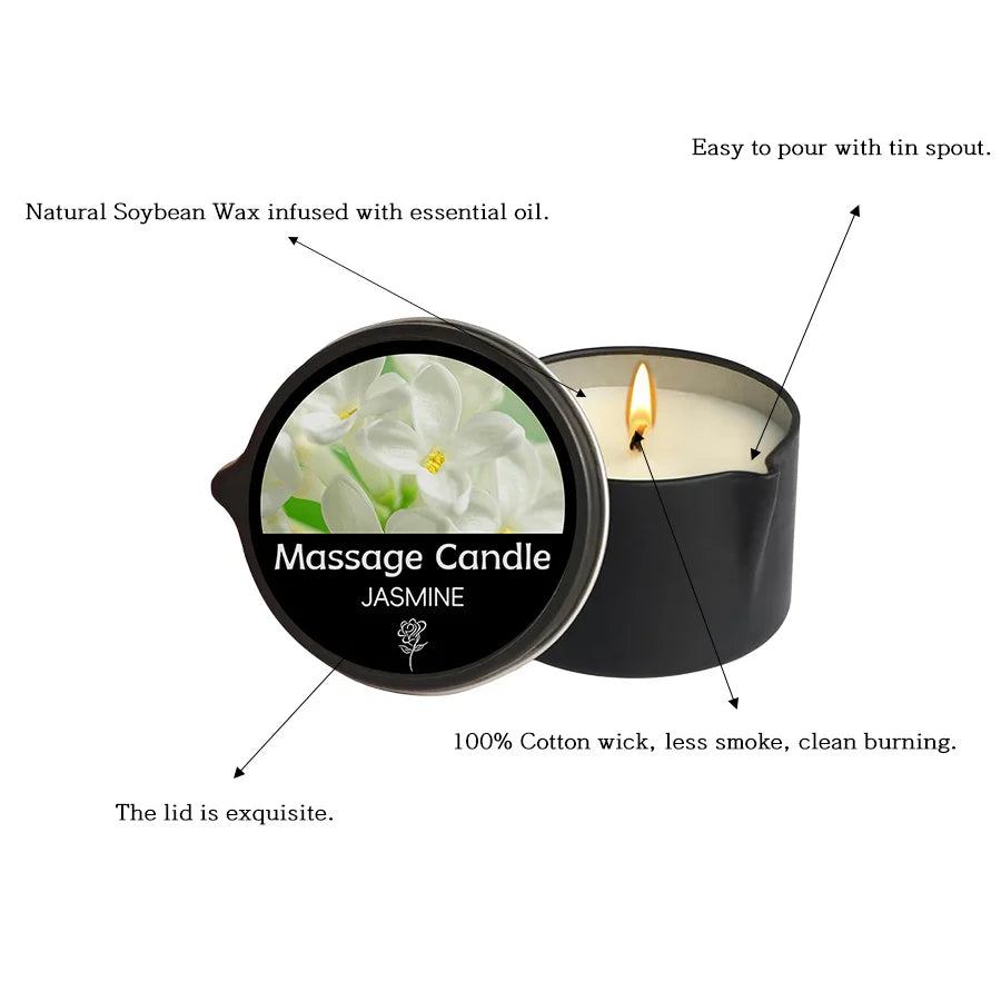 Massage Candle -Essential Oil- Six different scents , 1oz/2oz Melts into Warm Massage Oil - Sensual Massage Candle, Pour Spout