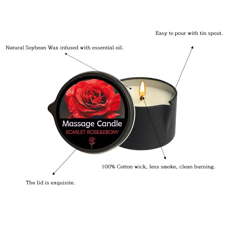 Massage Candle -Essential Oil- Six different scents , 1oz/2oz Melts into Warm Massage Oil - Sensual Massage Candle, Pour Spout