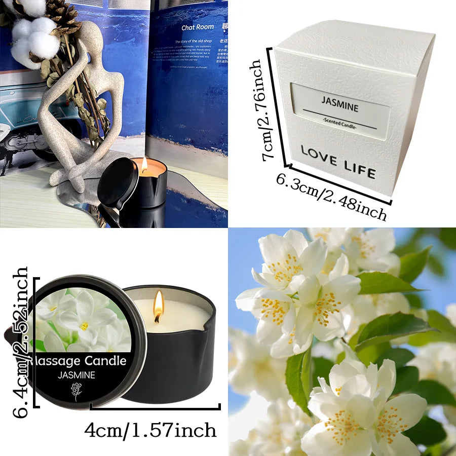 Massage Candle -Essential Oil- Six different scents , 1oz/2oz Melts into Warm Massage Oil - Sensual Massage Candle, Pour Spout